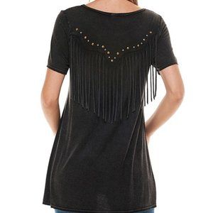 BULLY Dangling FRINGE & BLING Inset TOP Embellished Stud T-SHIRT Priced CHEAP